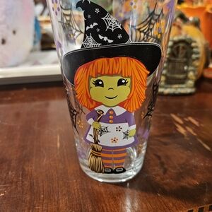 QVC Halloween Witch Glass with Orange and Black Design